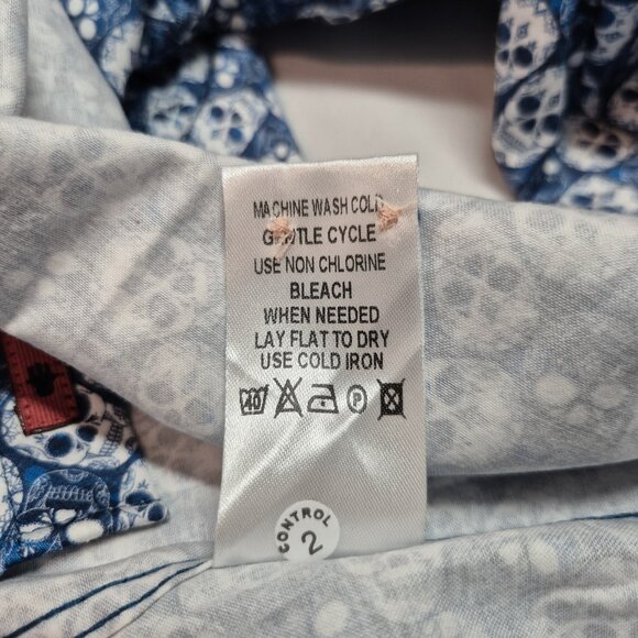 Luchiano Visconti Black Men's Shirt  Size S Long Sleeve Blue Skull (61) - Picture 9 of 9